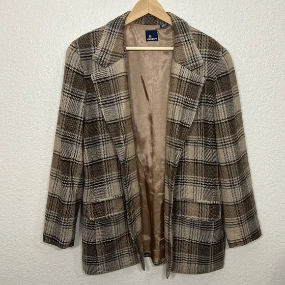 90’s Vintage Liz Claiborne Plaid Structured Wool Blend Blazer Tan Brown Size 12 - Picture 10 of 12